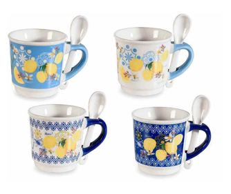 Set od 8 šalica, 8 žličica od višebojnog porculana 6x6 cm, 90 ml