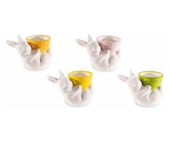 Zestaw 4 kolorowych porcelanowych podstawek na jajka 10x6x7,5 cm
