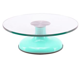 Suport rotativ 360 grade pentru ornare tort rotund, sticla, diametru 30 cm, culoare turcuaz ABYZ™