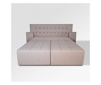Canapea extensibila cu tablie de pat Rafael 160, Iza, Relaxa, lada, noptiere, perne, culoare bej, stofa, 250x115x105