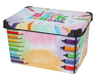 Кутия за съхранение, с капак, за детската стая, модел Back to School, 39x24 см, 22 л