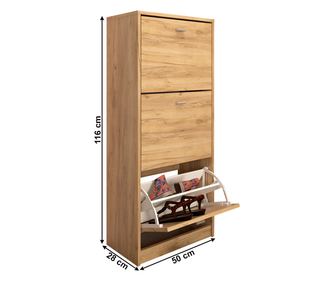 Pantofar cu 3 compartimente, din PAL melaminat, culoare stejar artisan, design modern si elegant, capacitate de aproximativ 14 p