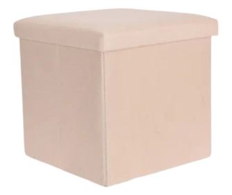 Πτυσσόμενο σκαμπό με χώρο αποθήκευσης - Storage Solutions®, τύπου κουτί, οθωμανικό, χρώμα κρεμ, 38x38x38 εκ.