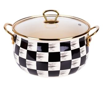 Тенджера Goldmann GM 8017-22BBL, 5L, 22x14 см, Емайлирана, Индукция, Бял/черен каре