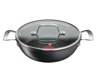 Tigaie Wok Tefal G2557172 SHAL26CV M Unlimited, 26 cm, Capac, Acoperire antiaderenta, Termo-semnal, Inductie, Negru