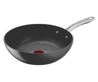 Wok Tefal C4241943 Renew+, 28 cm, Acoperire ceramică, Thermo-Signal, Thermo-Fusion, Thermo-Spot, Inducție, Gri