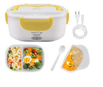 Електрическа кутия за обяд Beper 90.920G, 40W, 1 л, До 60C, 2 подвижни oтделения, Светлинен индикатор, Бял/Жълт