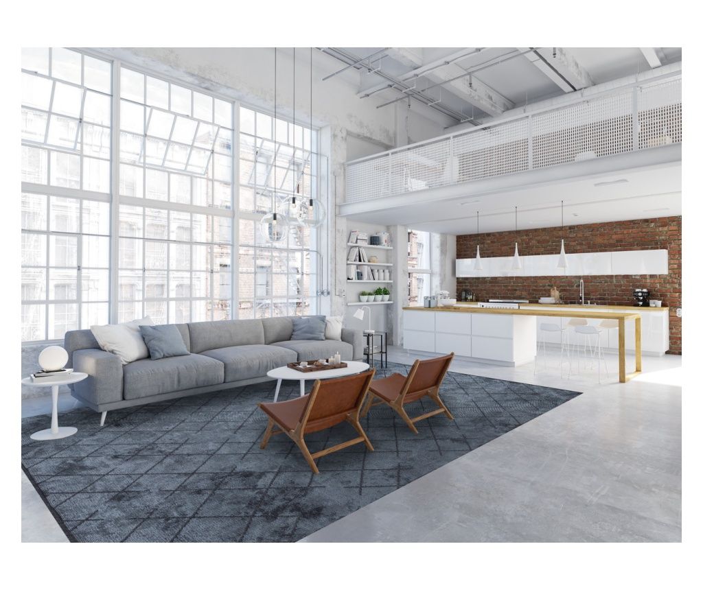 Covor de designer PAVIA ALBASTRU, Handmade, 160 x 230 cm