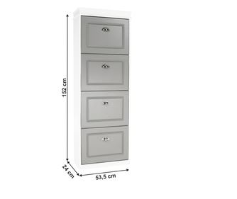 Pantofar cu 4 compartimente, din PAL melaminat si MDF, gri,alb, capacitate 16 perechi, 53,5x152x24 cm, Bortis