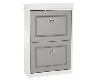 Pantofar cu 2 compartimente, capacitate proximativa de 8 perechi, design modern si elegant, din PAL si MDF, gri, alb, cu manere