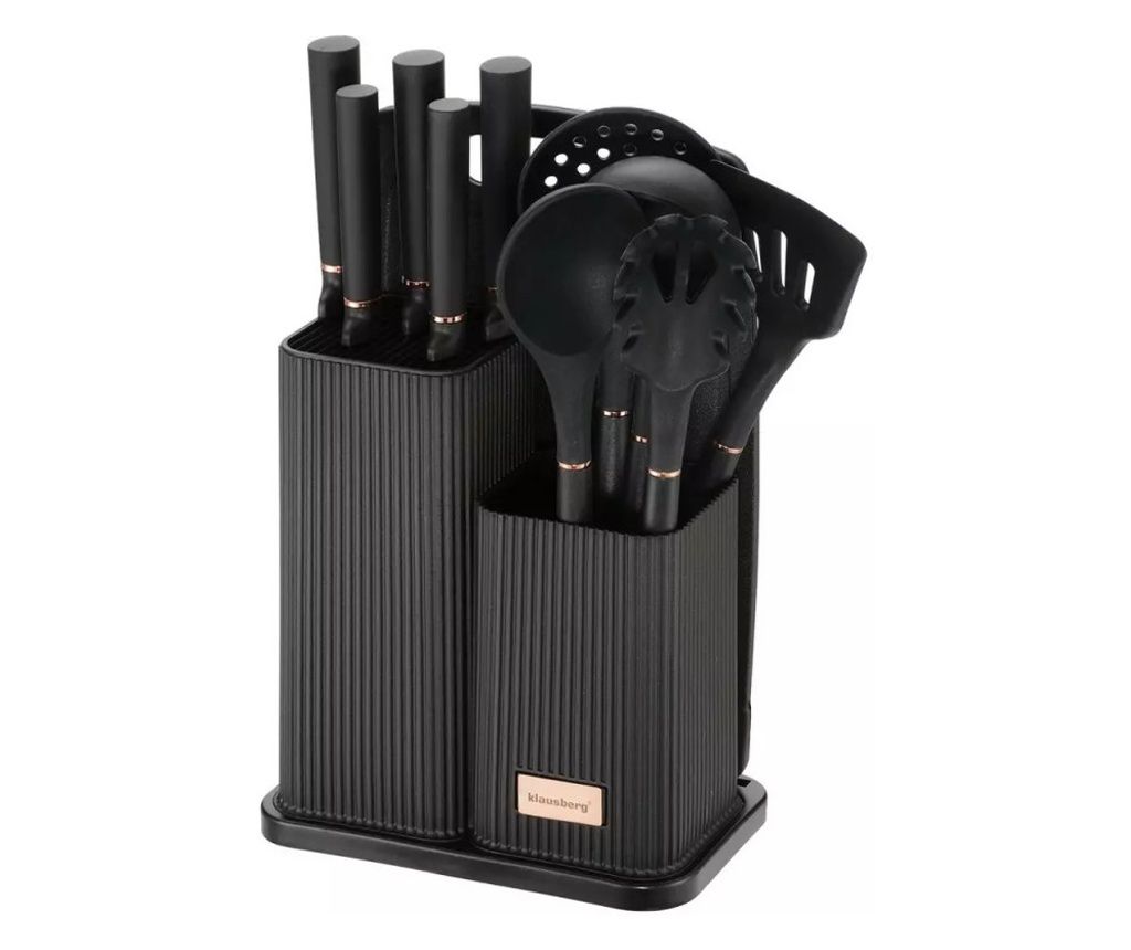 Set ustensile de bucătărie Klausberg KB 7835, 12 buc., Oțel inoxidabil, Negru
