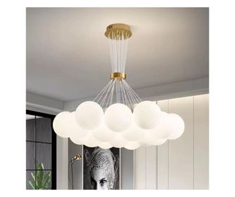 Pendul RFAN, Model ZM655-13, Cu 13 Abajururi, 13 x E27, Inaltime Reglabila, Auriu/Alb