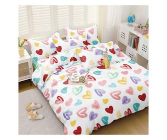 Set lenjerie de pat dublu, cu elastic,4 piese, 180x200 cm, multicolor, bumbac satinat, Casa de Vis Online, E113