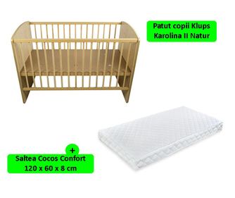 Patut fara sertar KLUPS Karolina II Natur + Saltea 8 MyKids Confort II