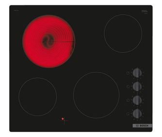Κεραμική ενσωματωμένη εστία Bosch PKE611CA3E, 6600W, 4 ζώνες, 9 επίπεδα, Ένδειξη υπολειπόμενης θερμότητας, Ηλεκτρικό, Μαύρο