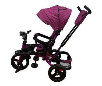 Tricikli megfordítható üléssel, alvó helyzettel, pedálokkal és fényszóróval, lila színben