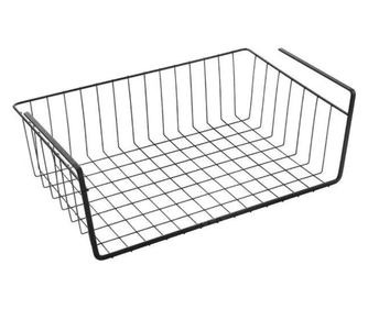 Suport metalic tip cos pentru depozitare sub raft Pufo pentru casa si bucatarie, multifunctional, 31 x 26 cm, negru