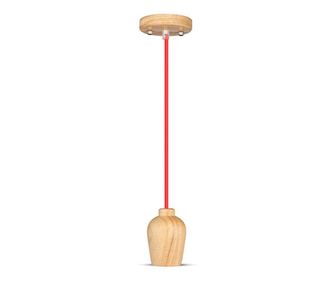 Závěsný lustr s objímkou E27 ze dřeva - Červený