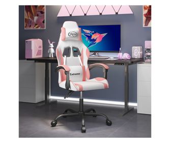 Herní židle s područkami, bílá a růžová, ekokůže