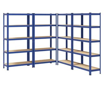 vidaXL Rafturi de depozitare cu 5 niveluri, 4 buc., albastru oțel/lemn