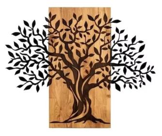 Decoratiune de perete Deco Art, Lemn si metal, 72 x 57.5 cm, Maro nuc/Negru