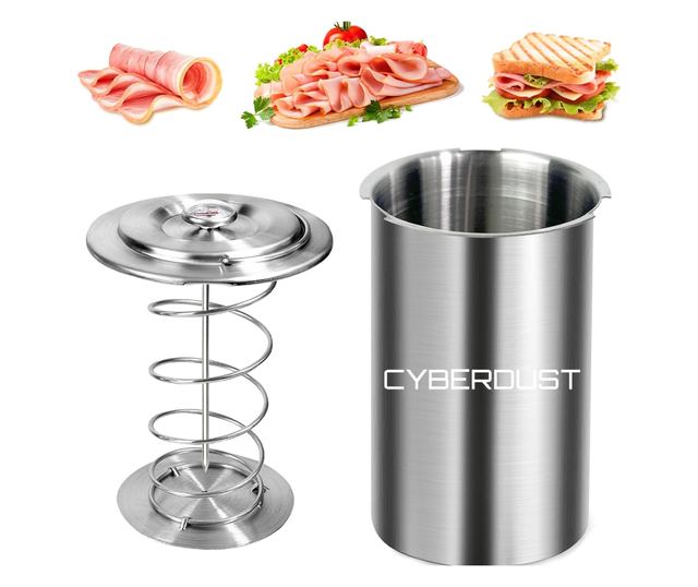 Преса за приготвяне на шунка CYBERDUST, Неръждаема Стомана, Бекон, Здравословни Деликатеси, Вграден Термометър, Пружина За Натис
