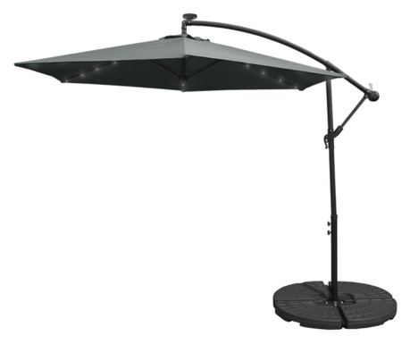 Umbrela Cantilever LED de 3m cu baza rotunda - gri