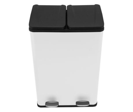 Double pedal trash can, 2 x 30L, for recycling, white.