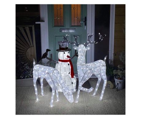 Glowing reindeer, reindeer, and a snowman.