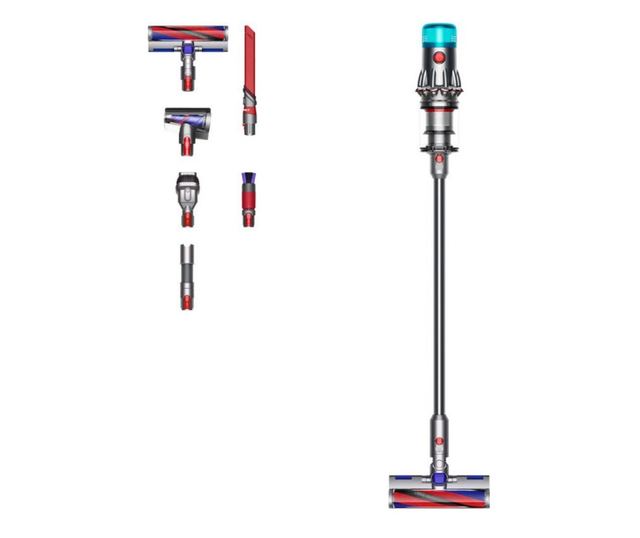 Aspirator vertical Dyson V12 Origin, 130W, 150AW, 0,35 l, 3 moduri, autonomie 60 min, LCD, Argintiu/turcoaz