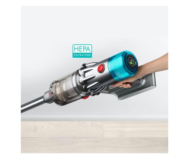 Aspirator vertical Dyson V12 Origin, 130W, 150AW, 0,35 l, 3 moduri, autonomie 60 min, LCD, Argintiu/turcoaz