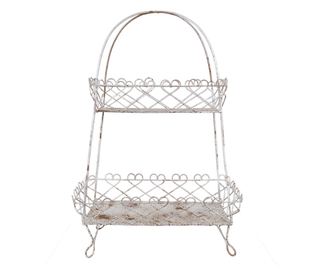Polica s 2 bijele vintage košare od željeza 47x24x66 cm