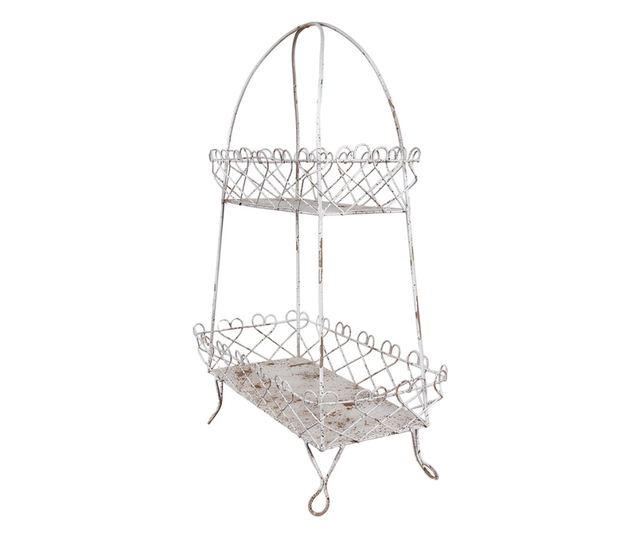 Polica s 2 bijele vintage košare od željeza 47x24x66 cm