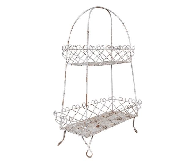 Polica s 2 bijele vintage košare od željeza 47x24x66 cm