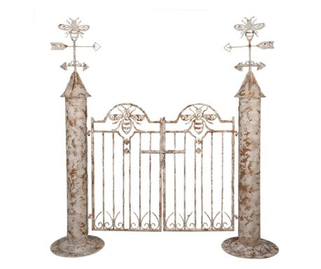 Poartă grădină decorativă fier alb maro vintage 164x40x172 cm