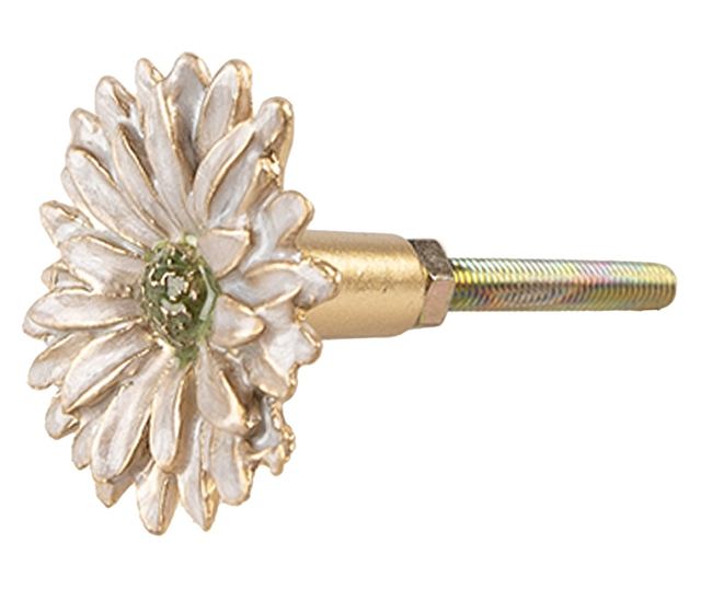 Комплект от 2 златни, бели и зелени дръжки за мебели с цветя, 4x3 см