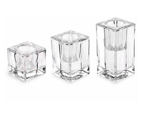Set od 9 staklenih svijećnjaka 4x4x8 cm, 4x4x6 cm, 4x4x4 cm