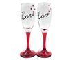 Set 2 pahare, de șampanie, cu inimioare, bază roșie, mesaj Love, 20 cm