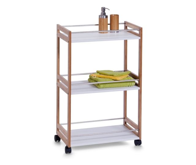 Raft pentru baie Zeller, MDF/bambus/metal, 51x30x81 cm, alb/maro