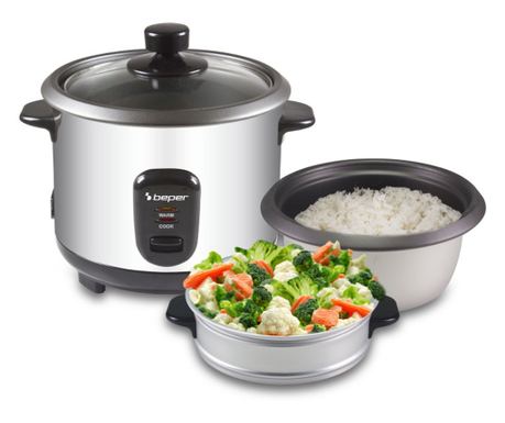 Beper 90.550, aparat de gătit orez, 400W, 1 L, capacitate maximă de 625g orez, funcție de menținere la cald, oțel inoxidabil.