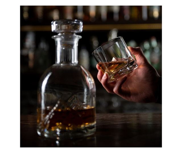 Set pahare și decantor whiskey LIITON L20900, 1 L, 230, 250, 260, 280 ml, 5 piese, pereți îngroșați, fund 3D în formă de vârf