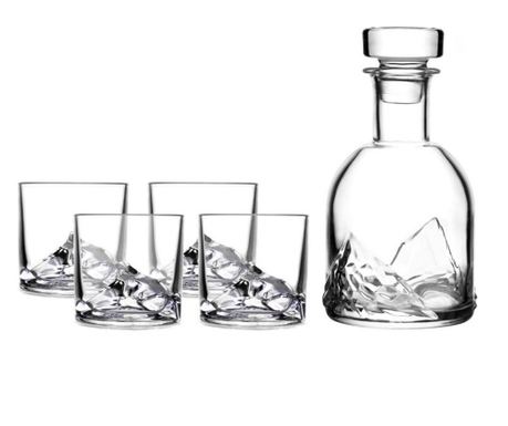 Σετ ποτήρι και μπουκάλι ουίσκι LIITON L10300, 1 L, 270 ml, 5 τεμάχια, Ενισχυμένα τοιχώματα, 3D βάση σε σχήμα Έβερεστ, Διάφανο