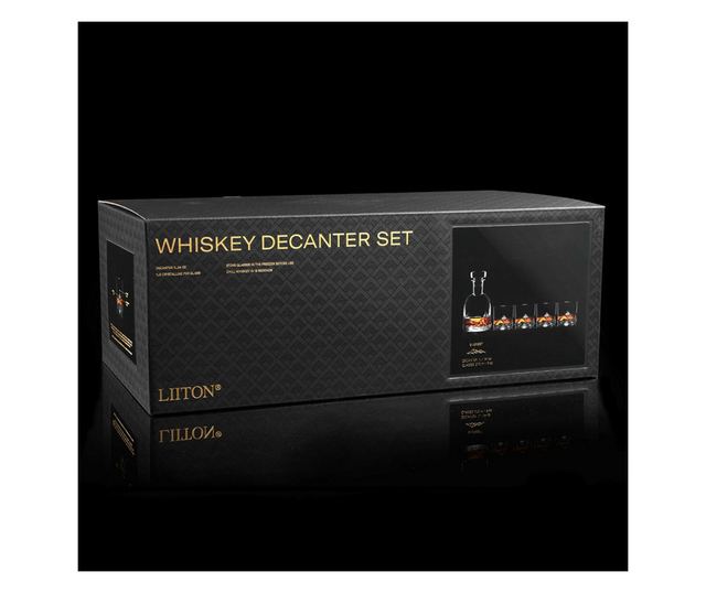Set pahare și decantor whiskey LIITON L20900, 1 L, 230, 250, 260, 280 ml, 5 piese, pereți îngroșați, fund 3D în formă de vârf