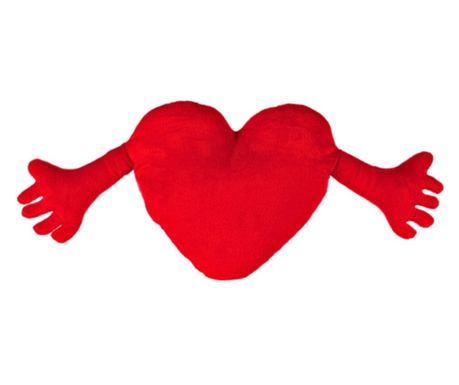 Red plush heart pillow with hands, 70 cm