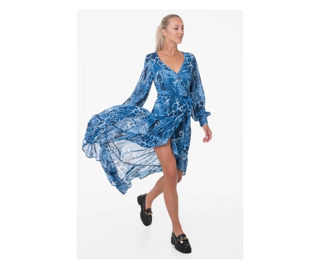 Rochie asimetrica Guess cu imprimeu paisley W3YK48 XS INTL Bleumarin