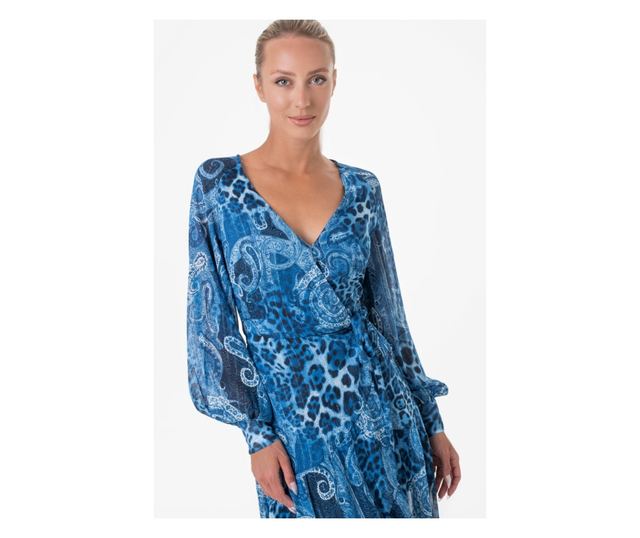 Rochie asimetrica Guess cu imprimeu paisley W3YK48 XS INTL Bleumarin