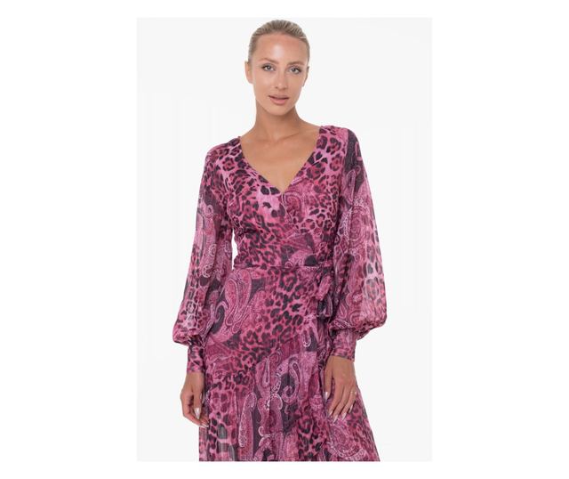 Rochie asimetrica Guess cu imprimeu paisley W3YK48 XS INTL Roz