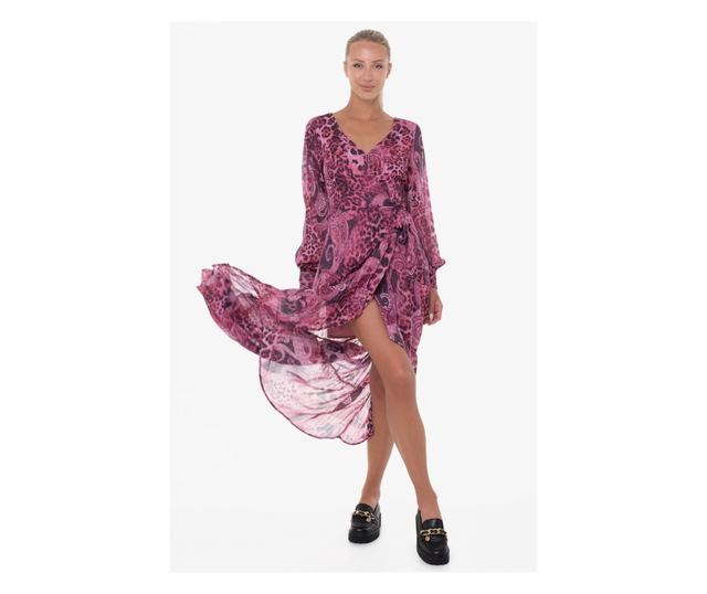 Rochie asimetrica Guess cu imprimeu paisley W3YK48 XS INTL Roz