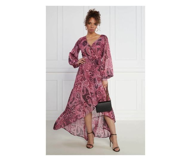 Rochie asimetrica Guess cu imprimeu paisley W3YK48 XS INTL Roz