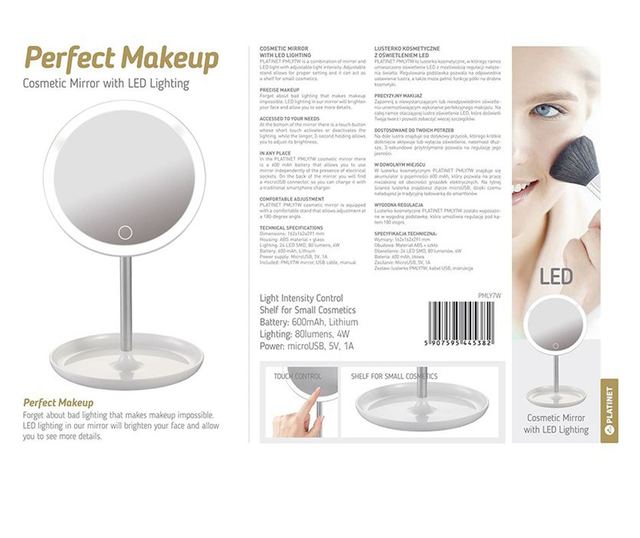Ogledalo za ličenje LED 4W Platinet, za popolno ličenje.